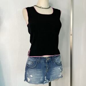 90s y2k BCBGMAXAZRIA Black Sleeveless Tank Top Pink Contrast Trim Size Medium